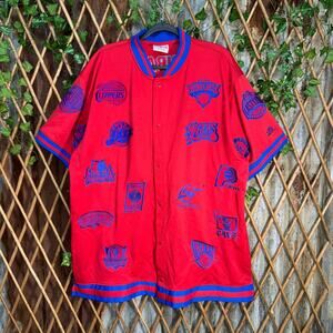 Vintage Y2K unique AOP embroidered NBA 00s button up t-shirt